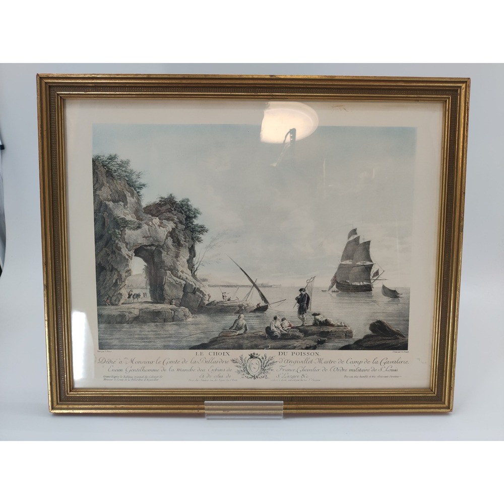 Antique Joseph Vernet Le Choix‎ du Poisson French Maritime Engraving Print Frame